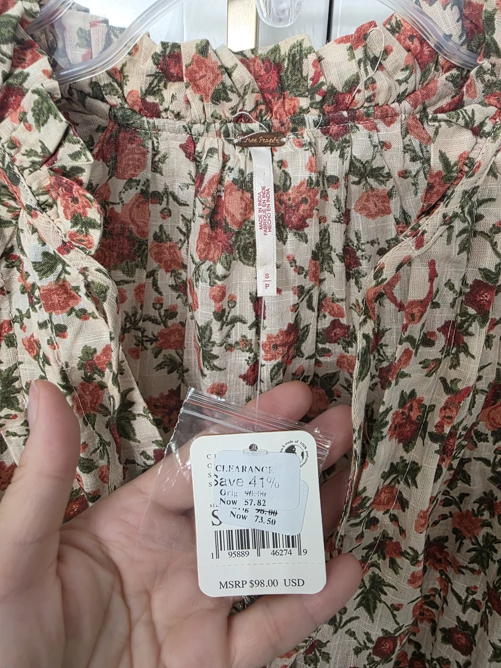 Free People Meant To Be Blouse with Orange Floral Print